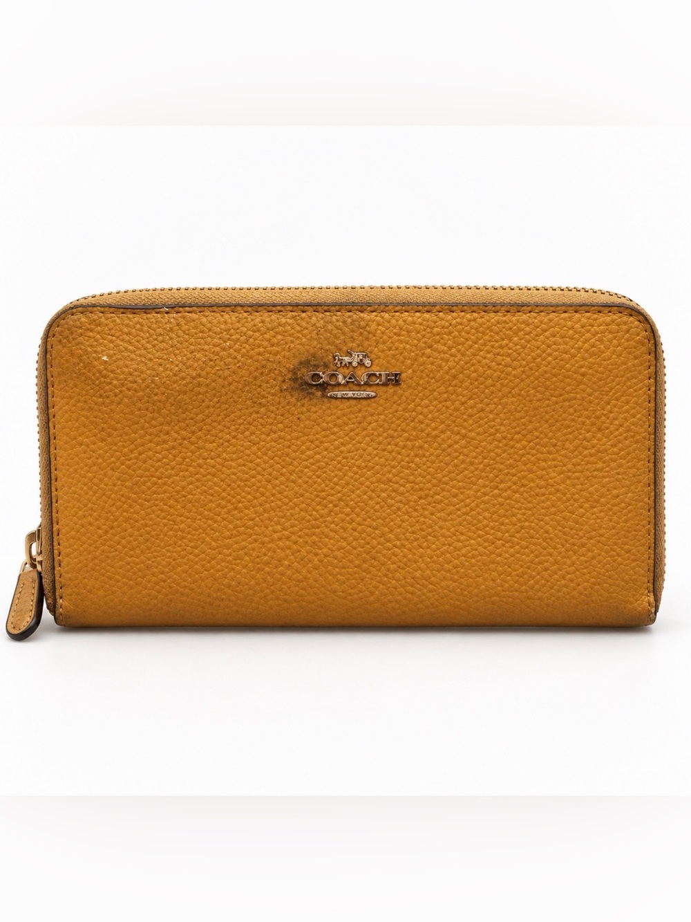 Coach Mustard Yellow Pebbled Leather Zip-Around Wallet